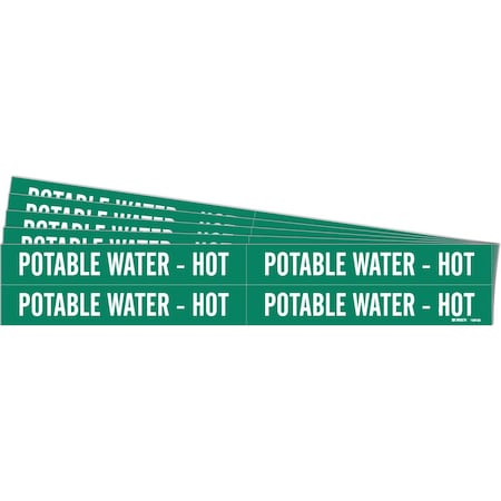 Brady POTABLE WATER - HOT Pipe Marker Style 4 White on Green 4 per Card, 5 PK 106153-PK